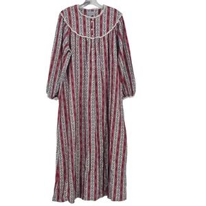 Lanz of Salzburg Nightgown Medium Red White Floral Stripe Cottagecore Victorian